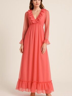 EMMA DOMB vintage pink sz small maxi dress formal gown ruffles lined bubblegum